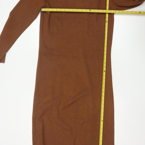 Pretty Lavish Women Brown 2XL Off Shoulder Knit Bodycon Dress