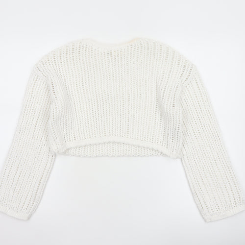 Pull&Bear Women White Open Knit Cotton Shrug Jumper Size S