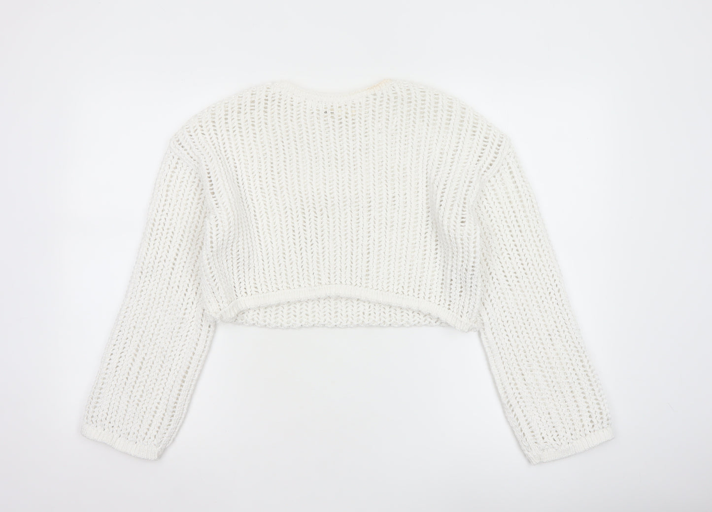 Pull&Bear Women White Open Knit Cotton Shrug Jumper Size S