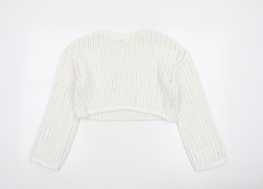Pull&Bear Women White Open Knit Cotton Shrug Jumper Size S