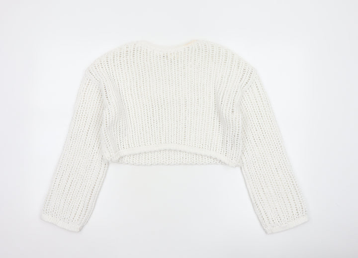 Pull&Bear Women White Open Knit Cotton Shrug Jumper Size S