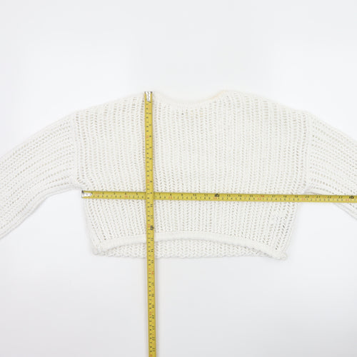Pull&Bear Women White Open Knit Cotton Shrug Jumper Size S