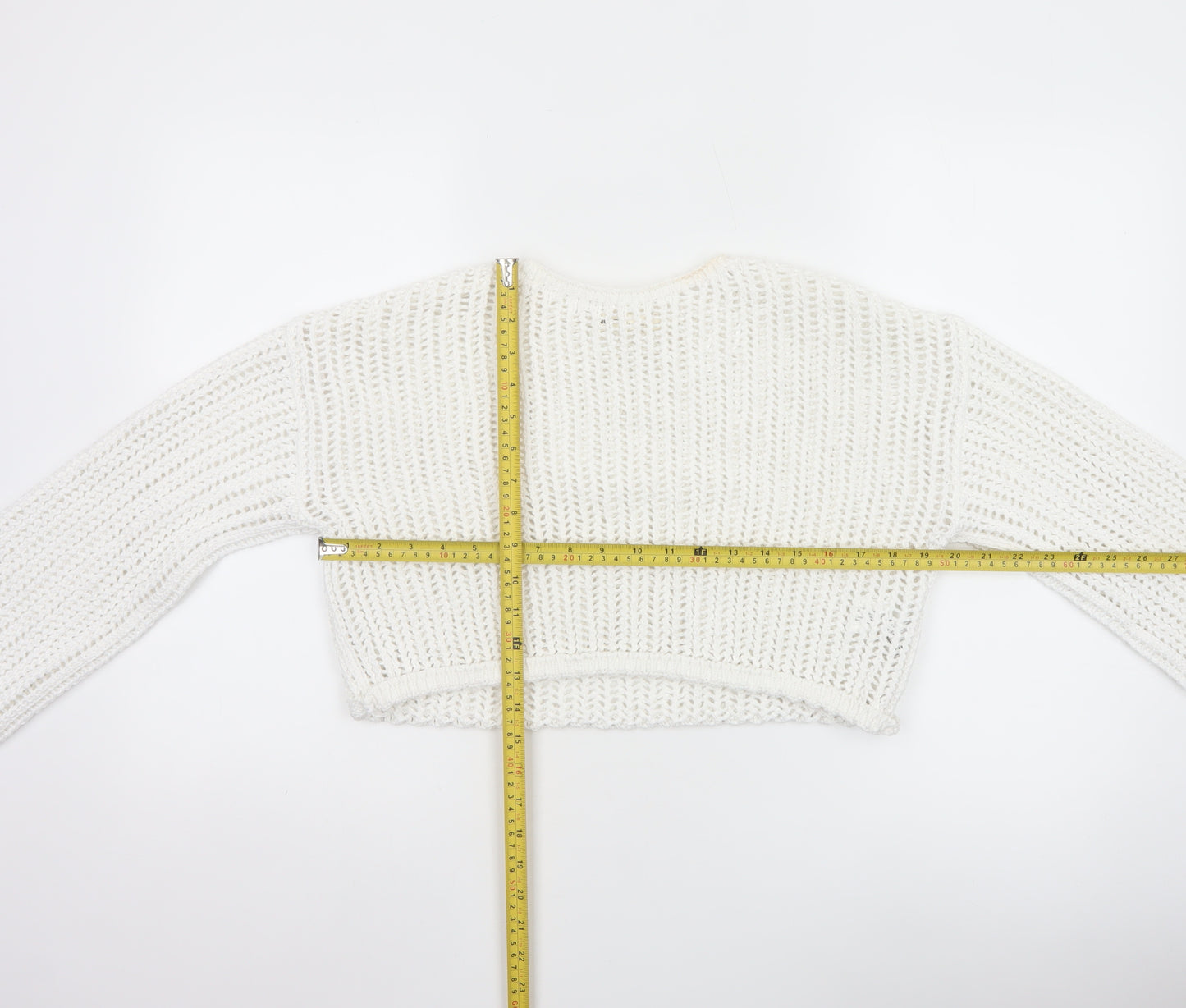 Pull&Bear Women White Open Knit Cotton Shrug Jumper Size S
