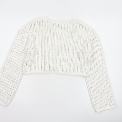 Pull&Bear Women White Open Knit Cotton Shrug Jumper Size S