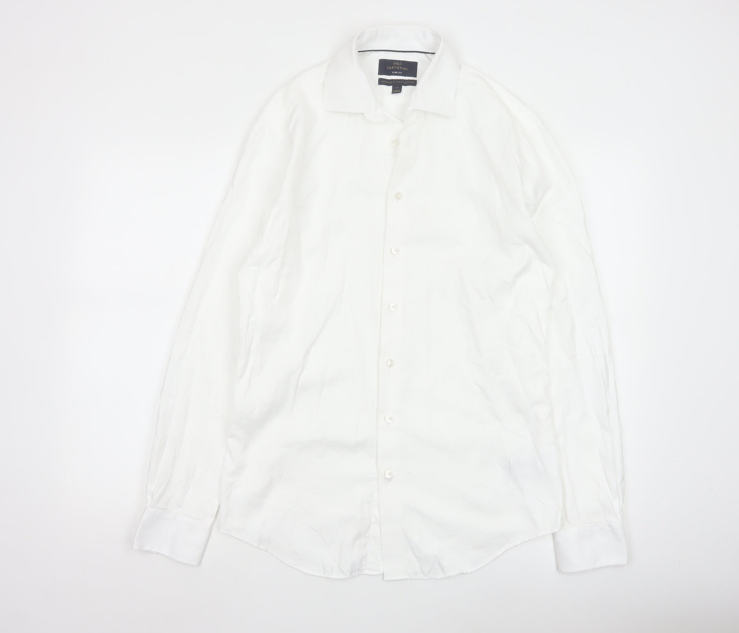 Marks and Spencer Men's White Slim Fit Long Sleeve Cotton Shirt 15in