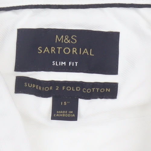 Marks and Spencer Men's White Slim Fit Long Sleeve Cotton Shirt 15in