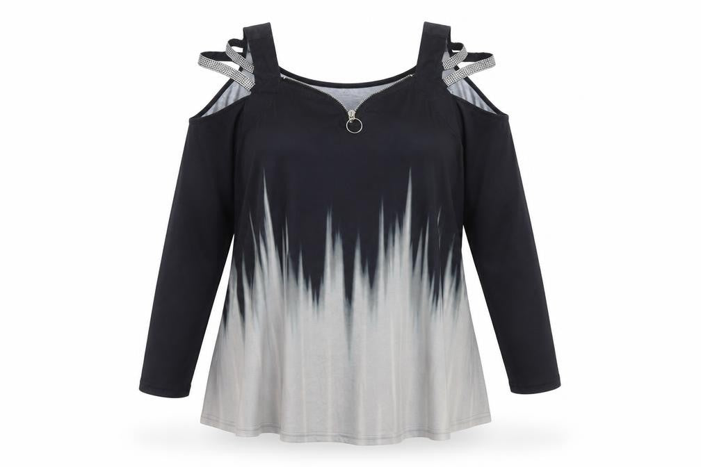 ChicMe Women’s Black V-Neck Tunic Blouse 2XL Cold Shoulder Style