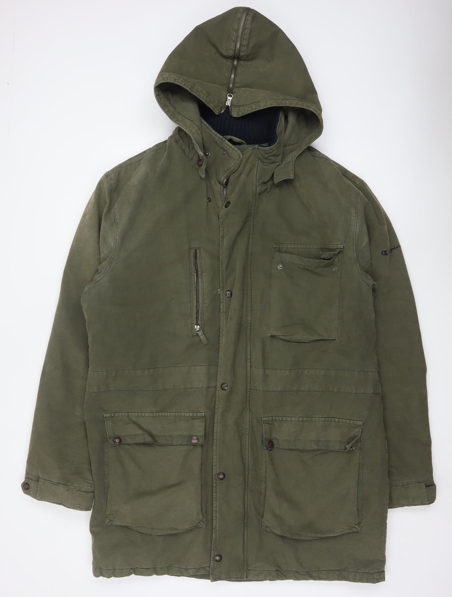Champion Men's Green Cotton Parka Jacket XL Hooded Outdoor Casual