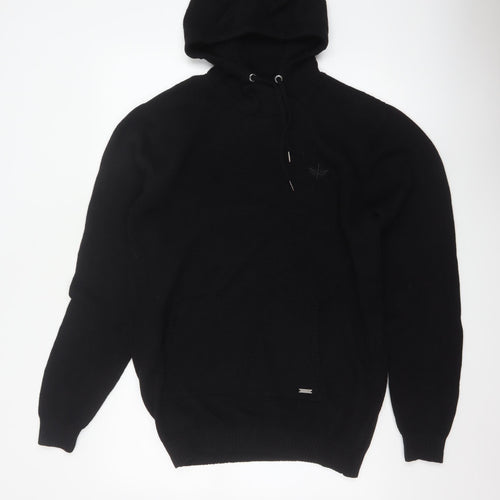 Firetrap Men's Black Cotton Knit Hooded Pullover Jumper XL