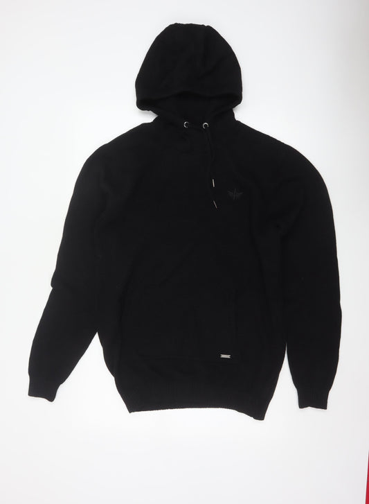 Firetrap Men's Black Cotton Knit Hooded Pullover Jumper XL