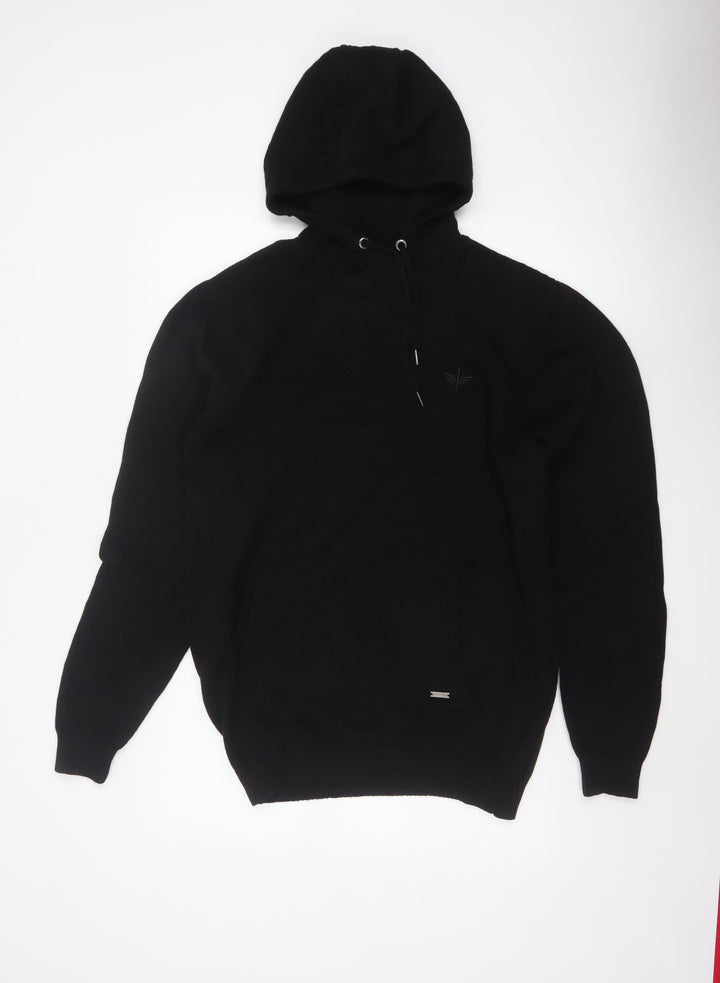 Firetrap Men's Black Cotton Knit Hooded Pullover Jumper XL