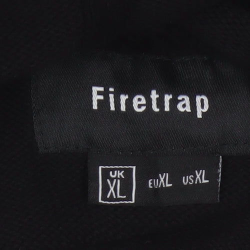 Firetrap Men's Black Cotton Knit Hooded Pullover Jumper XL