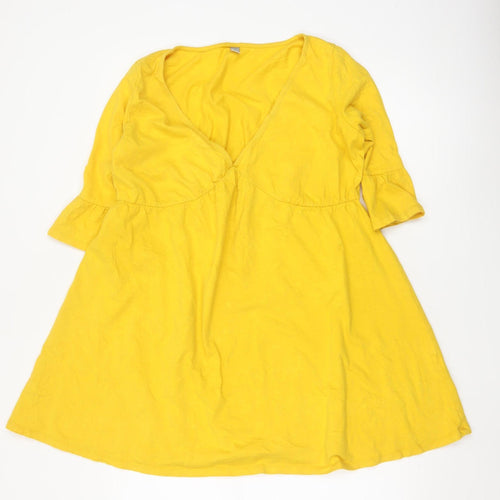 ASOS Women Yellow Cotton A-Line Knee Length Dress Size 10