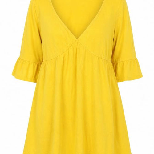 ASOS Women Yellow Cotton A-Line Knee Length Dress Size 10
