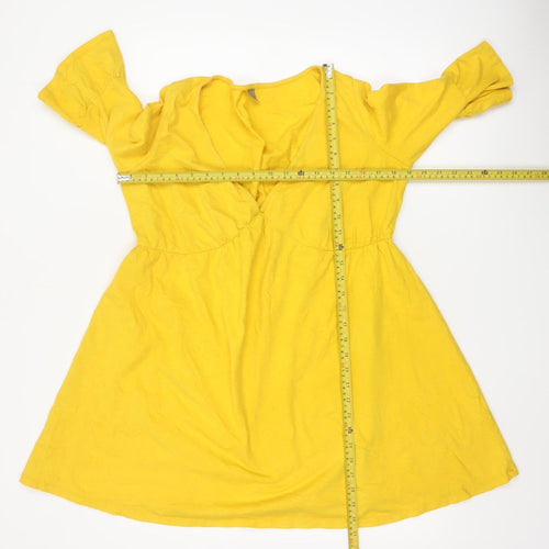 ASOS Women Yellow Cotton A-Line Knee Length Dress Size 10
