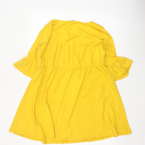 ASOS Women Yellow Cotton A-Line Knee Length Dress Size 10