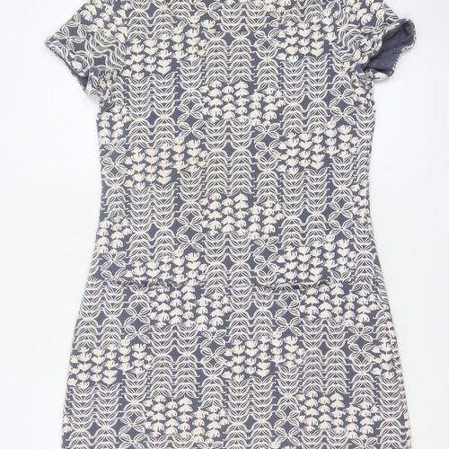 White Stuff Women Blue Floral Cotton Short Sleeve Shift Dress UK 10