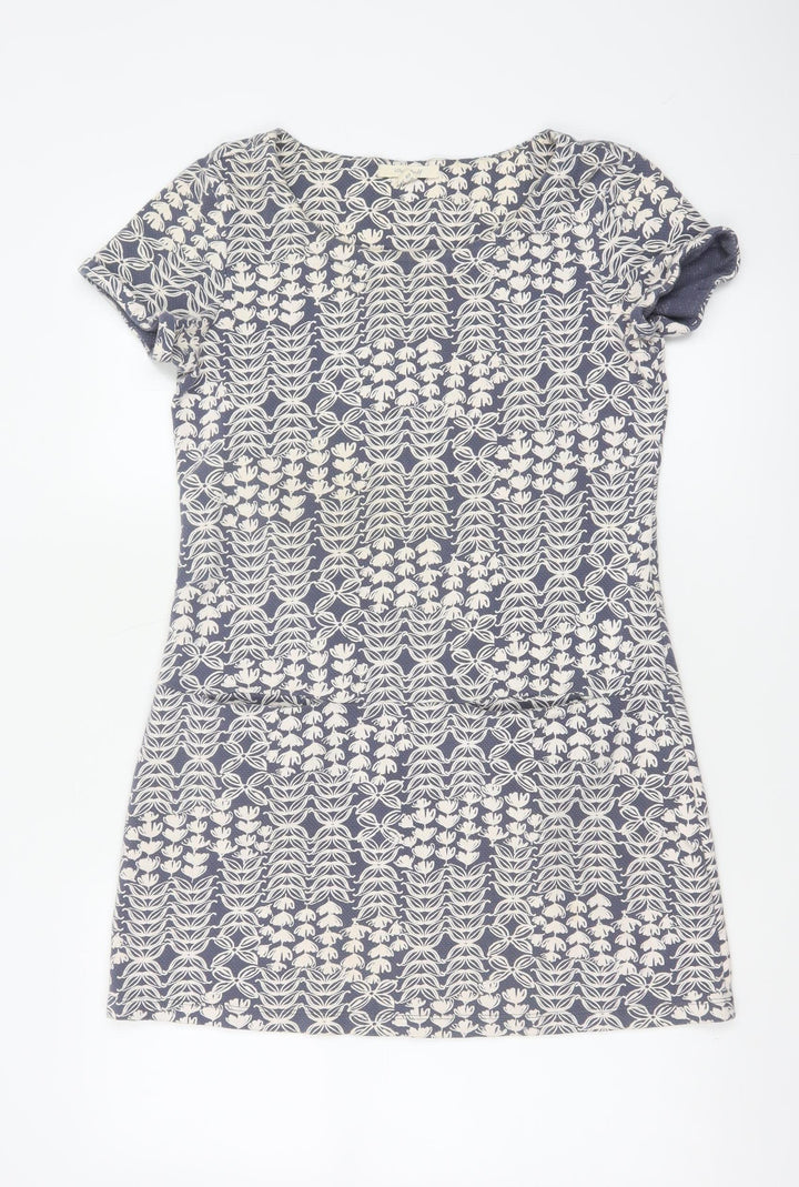 White Stuff Women Blue Floral Cotton Short Sleeve Shift Dress UK 10