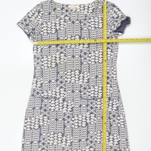 White Stuff Women Blue Floral Cotton Short Sleeve Shift Dress UK 10