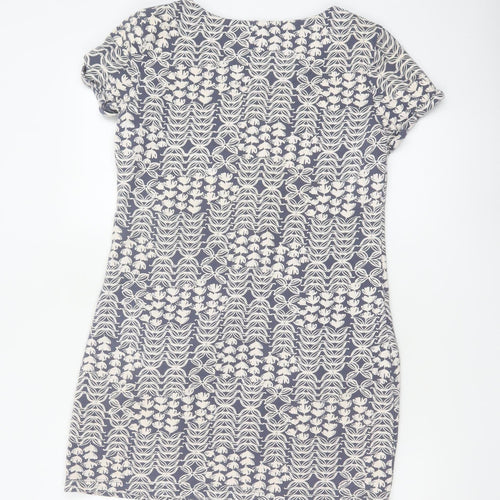 White Stuff Women Blue Floral Cotton Short Sleeve Shift Dress UK 10