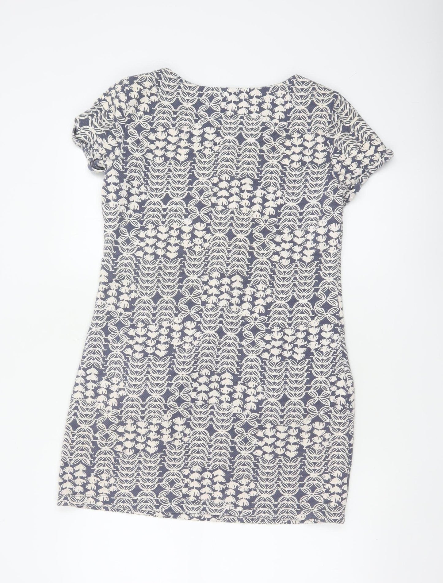 White Stuff Women Blue Floral Cotton Short Sleeve Shift Dress UK 10