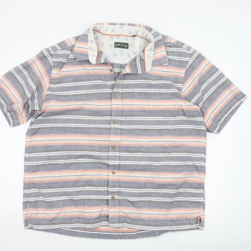 Orvis Men's Multicoloured Striped Cotton Short Sleeve Shirt XL