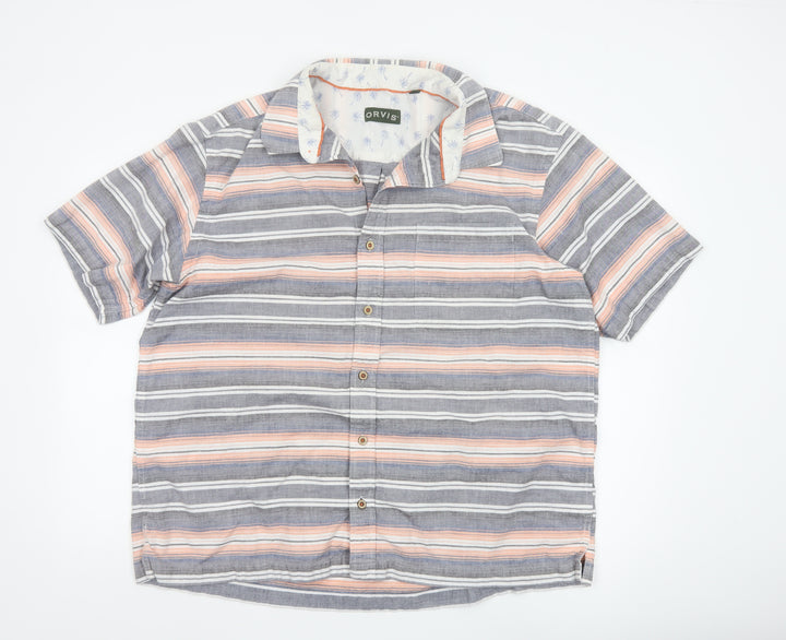 Orvis Men's Multicoloured Striped Cotton Short Sleeve Shirt XL
