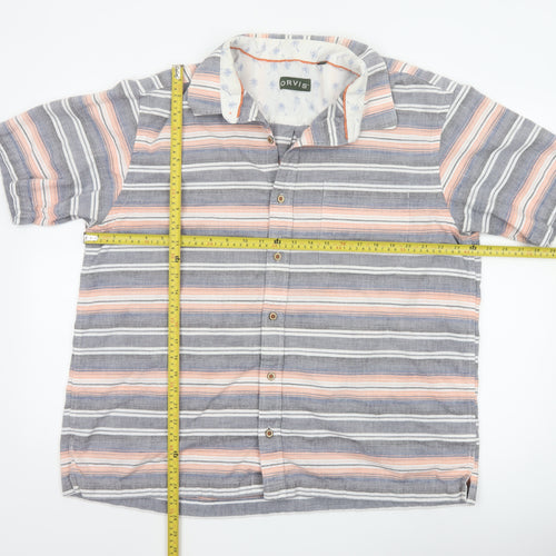 Orvis Men's Multicoloured Striped Cotton Short Sleeve Shirt XL