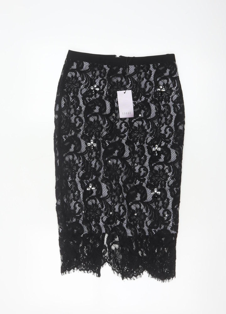 Coast Women’s Black Lace Midi Pencil Skirt UK 8 Formal Party