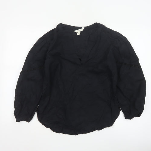 H&M Womens Black Cotton Tunic Blouse Long Sleeve XS