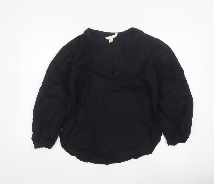 H&M Womens Black Cotton Tunic Blouse Long Sleeve XS