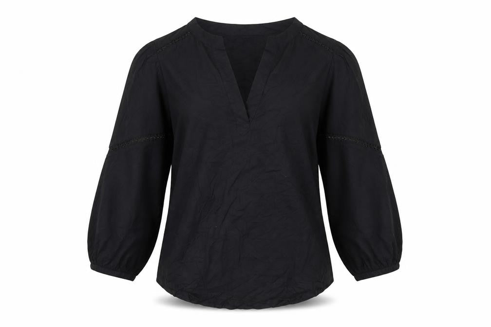 H&M Womens Black Cotton Tunic Blouse Long Sleeve XS