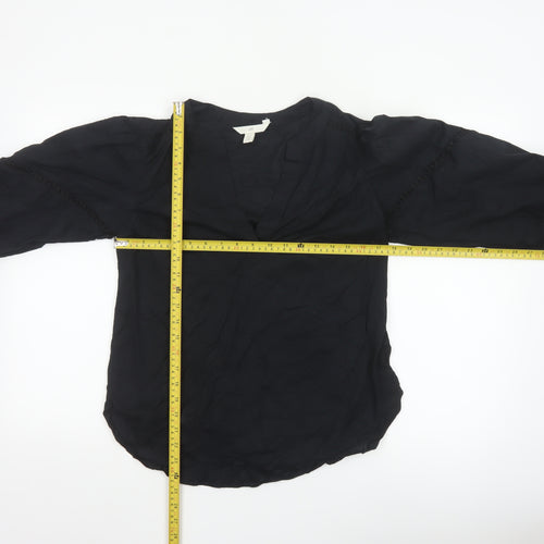 H&M Womens Black Cotton Tunic Blouse Long Sleeve XS