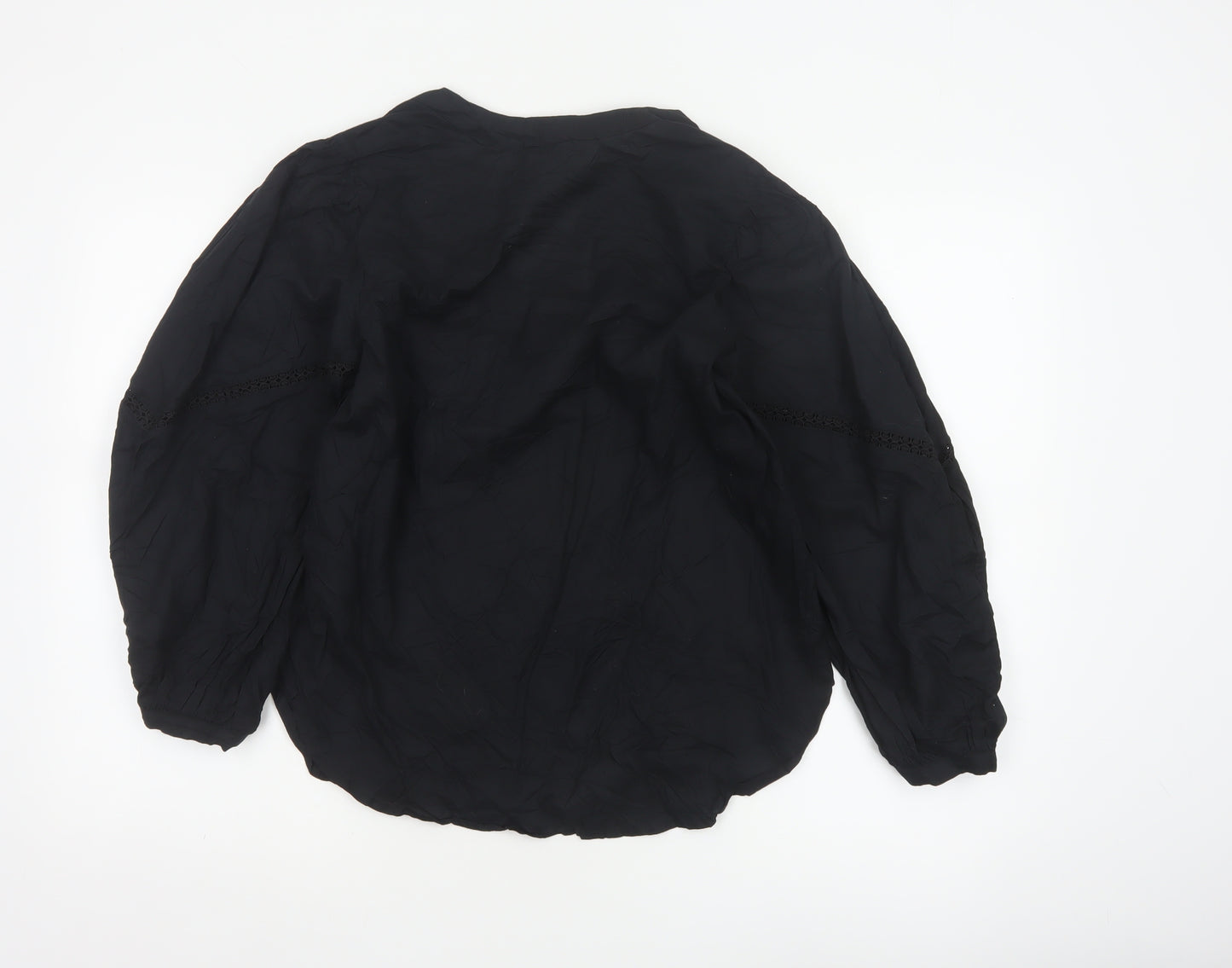 H&M Womens Black Cotton Tunic Blouse Long Sleeve XS