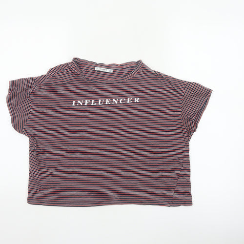 Pull & Bear Women's Multicoloured Striped Cropped T-Shirt S