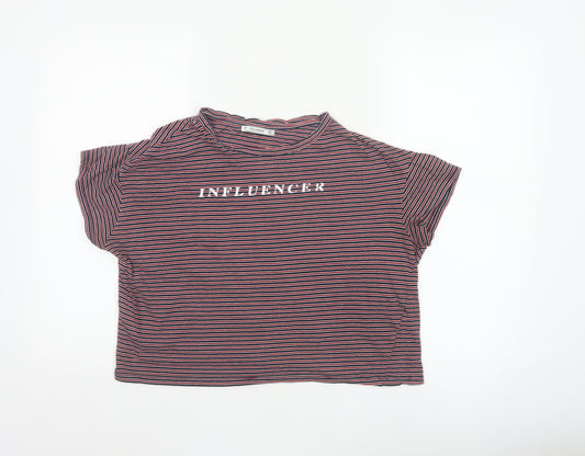 Pull & Bear Women's Multicoloured Striped Cropped T-Shirt S
