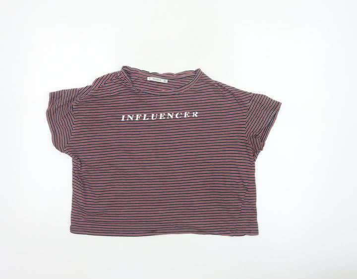 Pull & Bear Women's Multicoloured Striped Cropped T-Shirt S