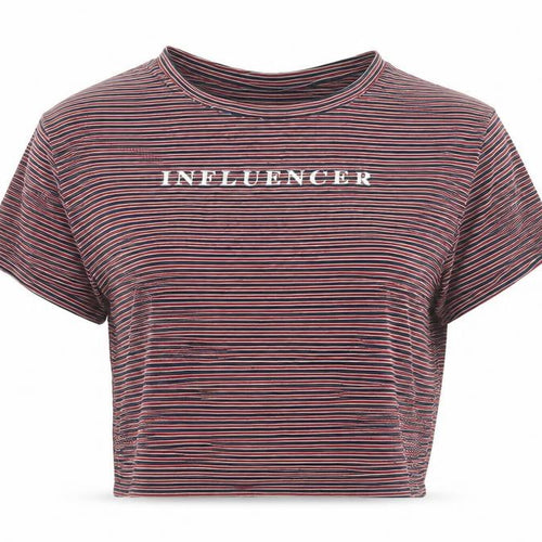 Pull&Bear Women's Multicoloured Striped Cropped T-Shirt S