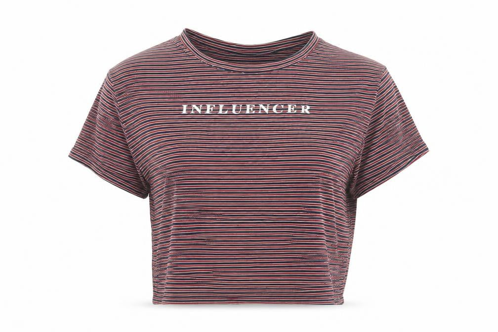 Pull&Bear Women's Multicoloured Striped Cropped T-Shirt S