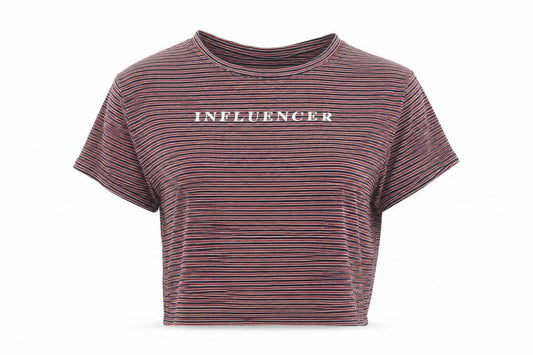 Front view of Pull&Bear Women's Multicoloured Striped Cropped T-Shirt S