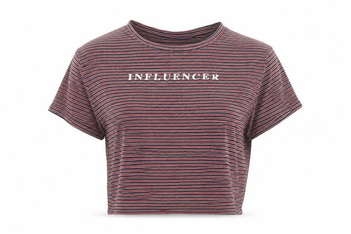 Pull&Bear Women's Multicoloured Striped Cropped T-Shirt S