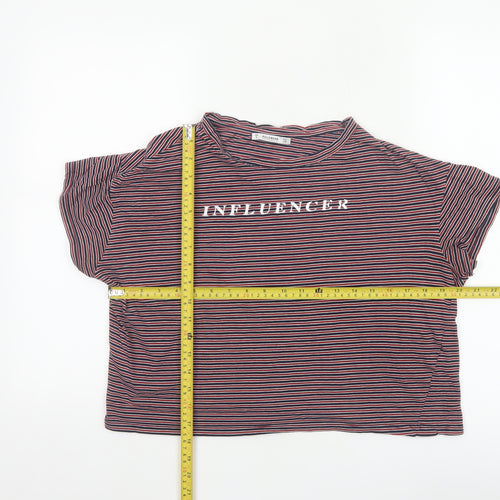 Pull & Bear Women's Multicoloured Striped Cropped T-Shirt S