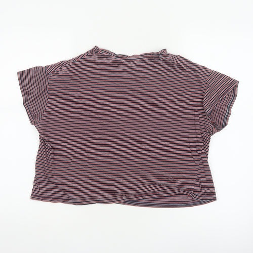 Pull & Bear Women's Multicoloured Striped Cropped T-Shirt S