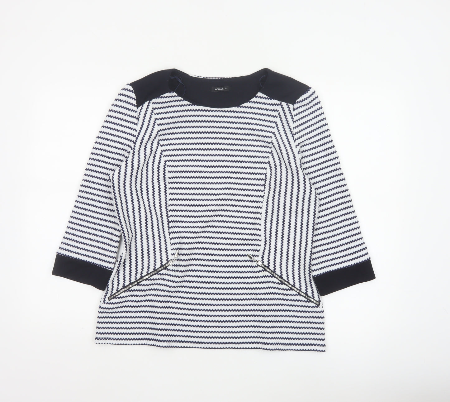 Roman Women’s Blue Striped Tunic Blouse Size 18 3/4 Sleeve Knit Top