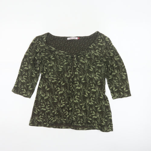White Stuff Women’s Green Floral Tunic Blouse Size 14 3/4 Sleeve Cotton