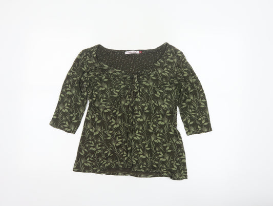 White Stuff Women’s Green Floral Tunic Blouse Size 14 3/4 Sleeve Cotton