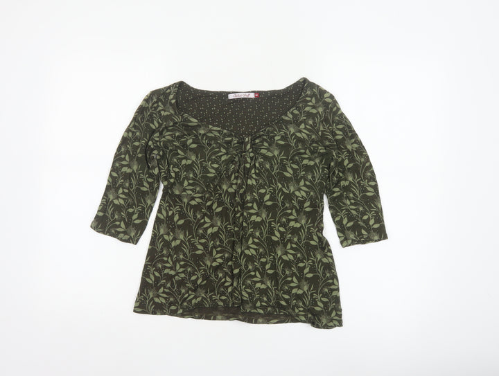 White Stuff Women’s Green Floral Tunic Blouse Size 14 3/4 Sleeve Cotton