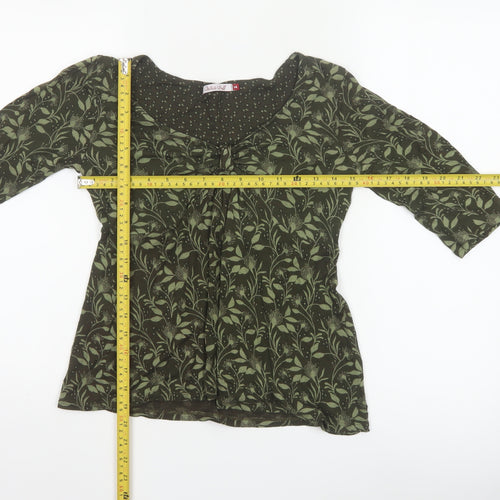 White Stuff Women’s Green Floral Tunic Blouse Size 14 3/4 Sleeve Cotton