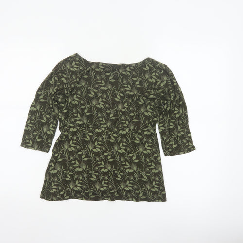 White Stuff Women’s Green Floral Tunic Blouse Size 14 3/4 Sleeve Cotton