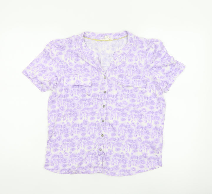 White Stuff Women's Purple Floral Cotton Modal Blouse UK 10